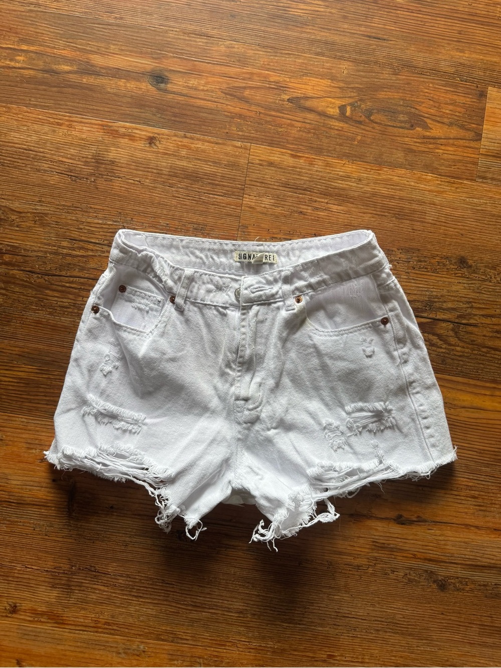 Signature8 White Distressed High-Waist Denim Shorts